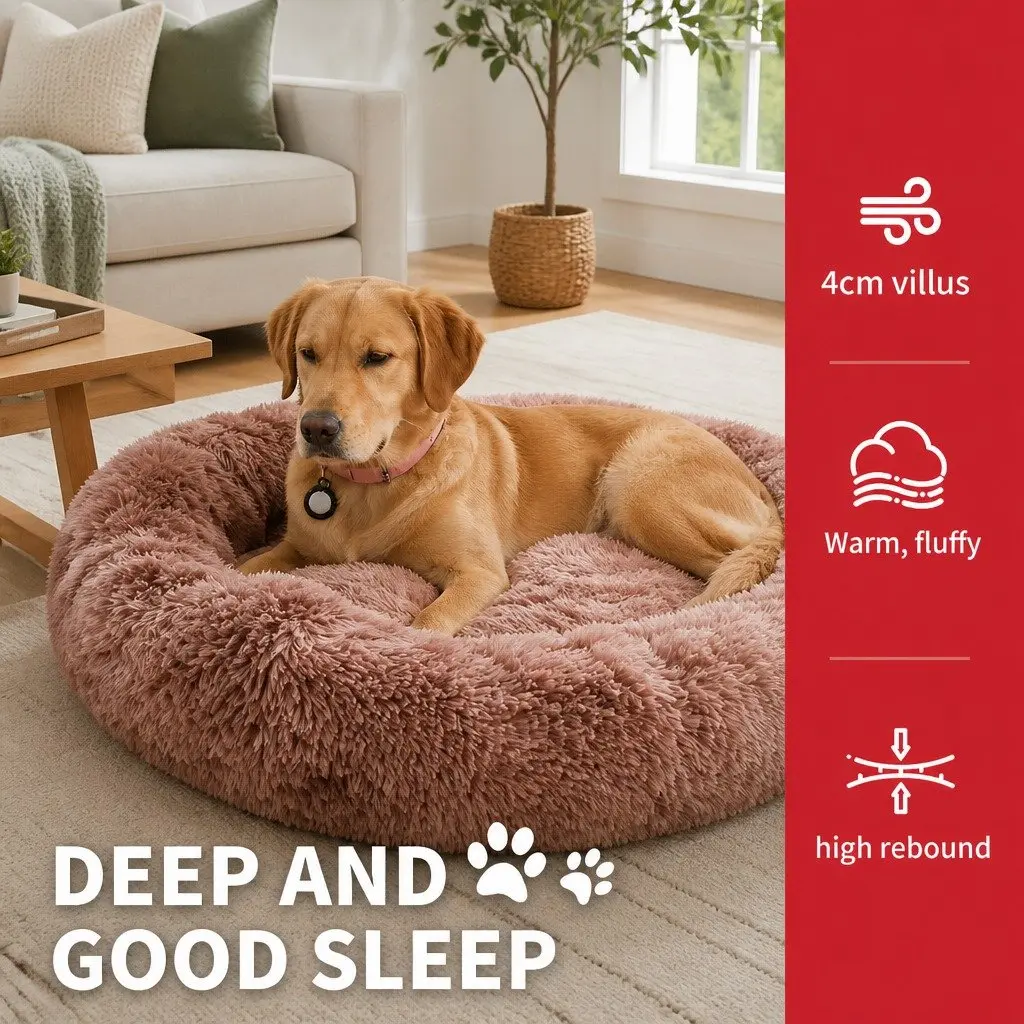 Pet Bed Round Plush 90cm Brown