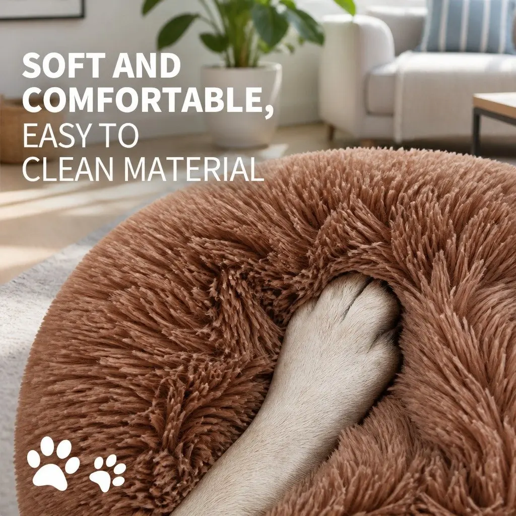Pet Bed Round Plush 90cm Brown