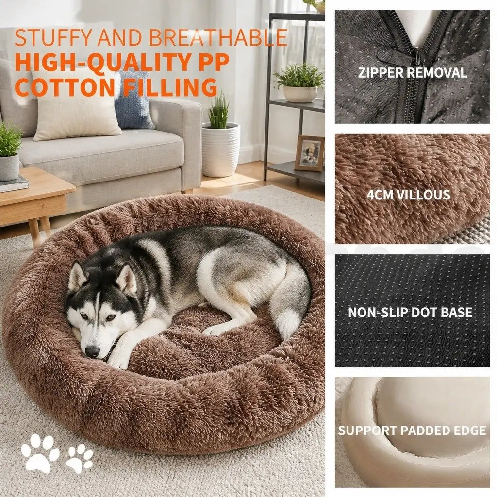 Pet Bed Round Plush 90cm Brown