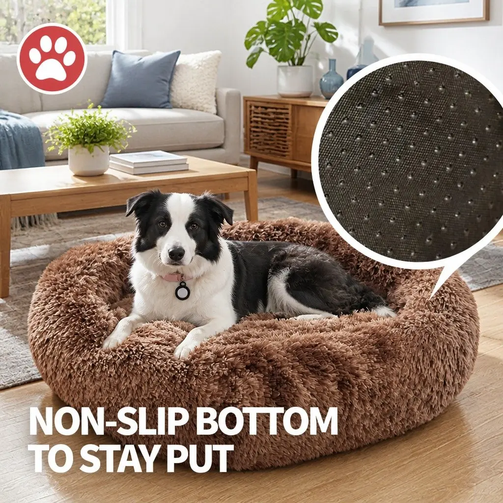 Pet Bed Round Plush 90cm Brown