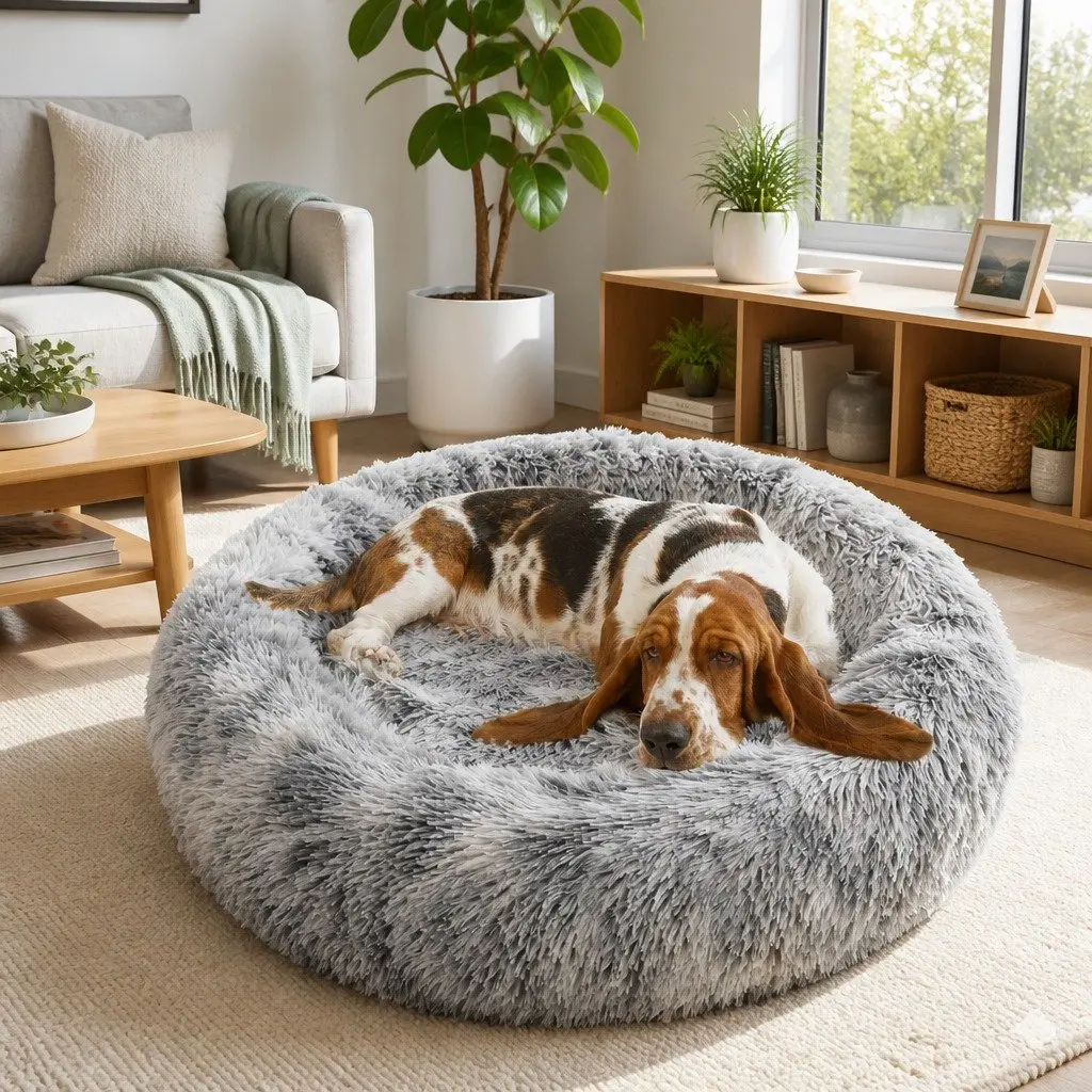 Pet Bed Polyester Extra Large 100cm Round Dark Grey Calming Cave Sleeping Mat Washable Comfy