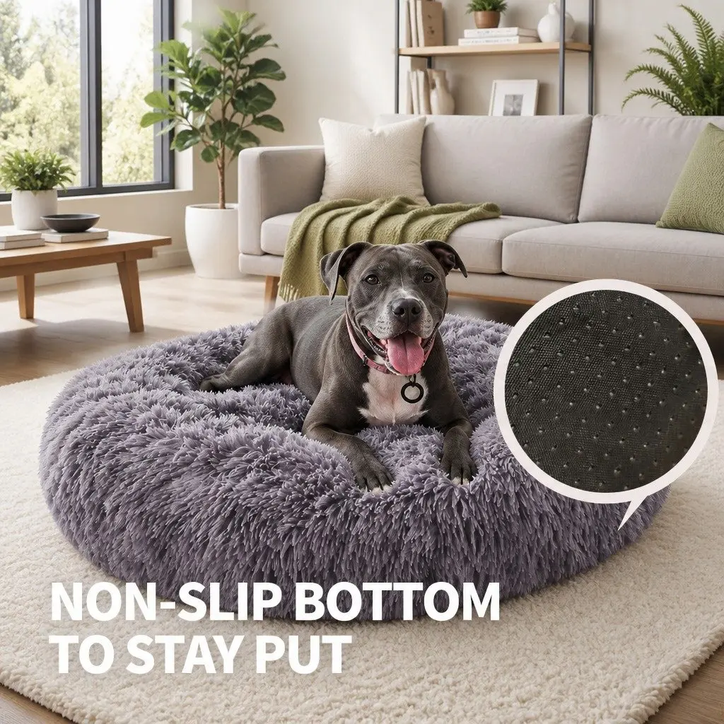Pet Bed Polyester Extra Large 100cm Round Dark Grey Calming Cave Sleeping Mat Washable Comfy
