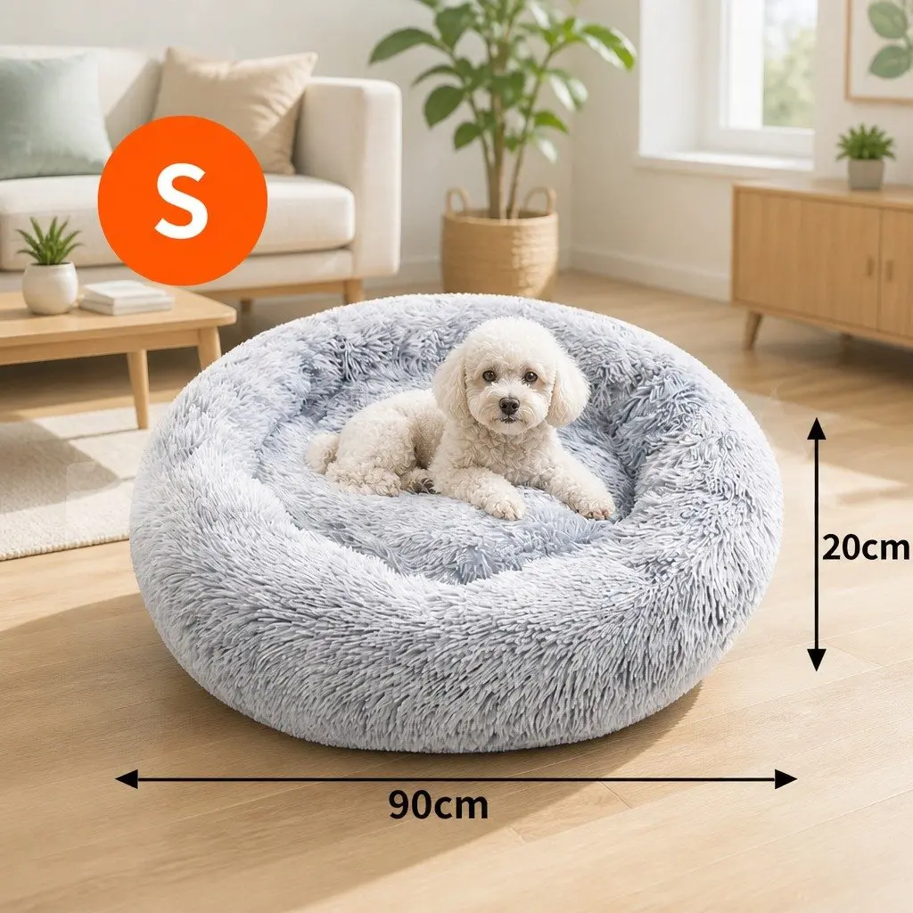 Pet Bed Round Plush 70cm Light Gray