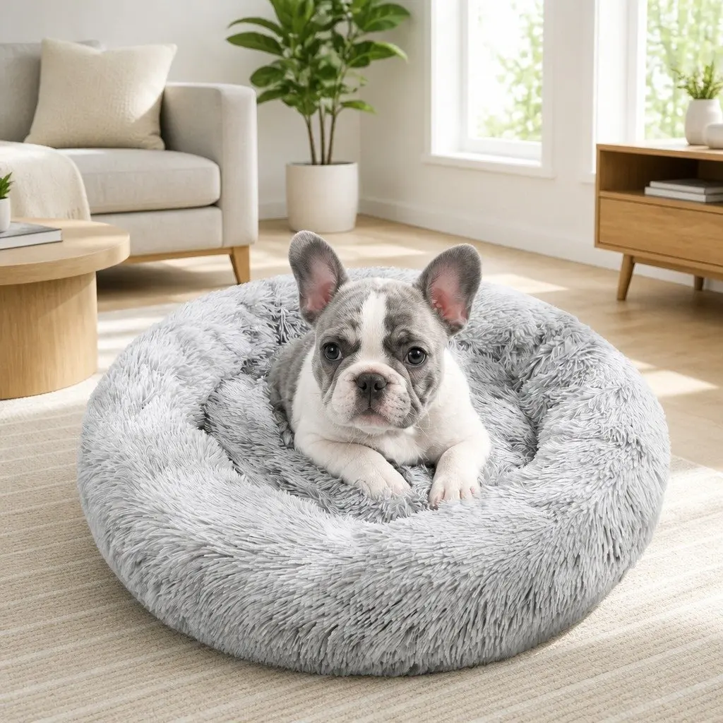 Pet Bed Round Plush 70cm Light Gray
