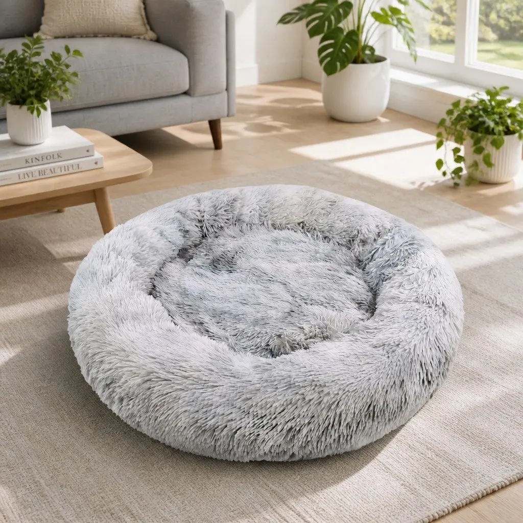 Pet Bed Round Plush 70cm Light Gray