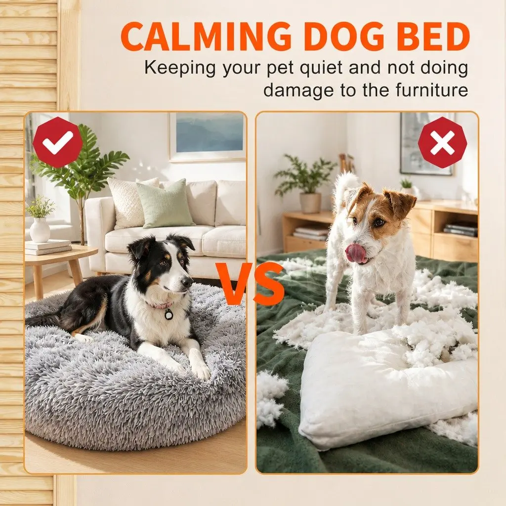 Pet Bed Round Plush 70cm Light Gray