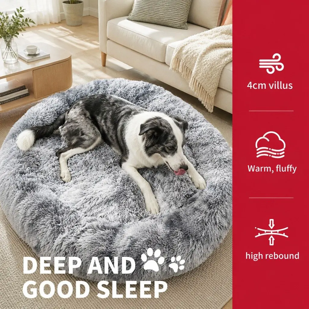 Pet Bed Round Plush 70cm Light Gray