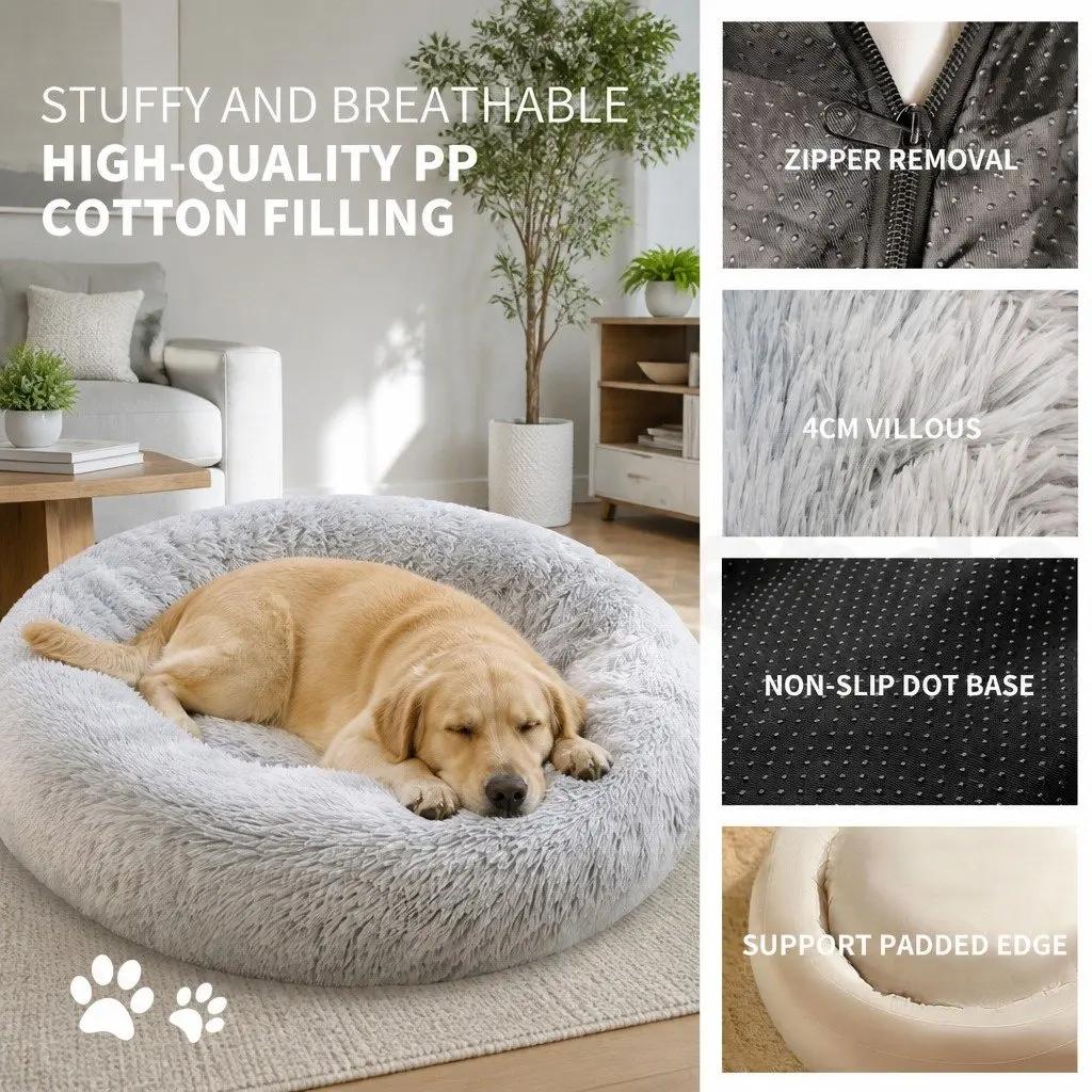 Pet Bed Round Plush 70cm Light Gray