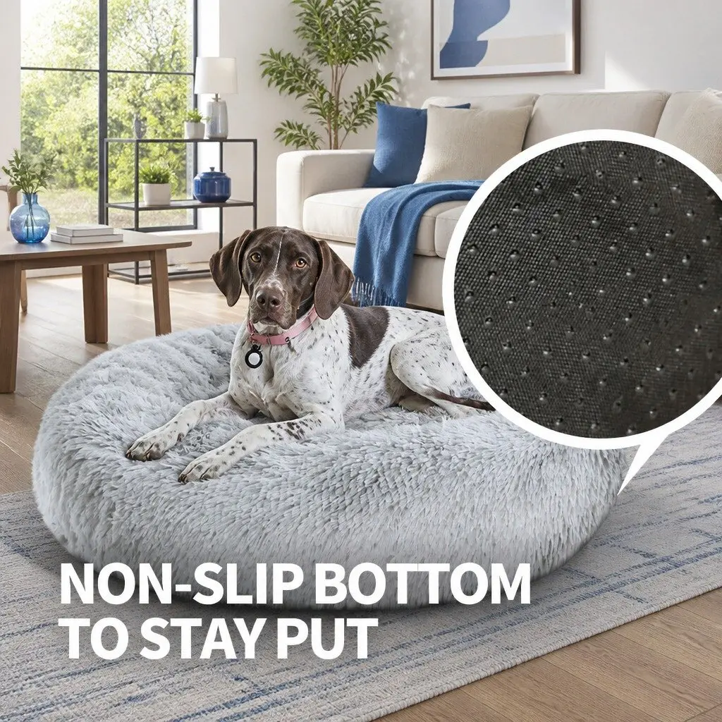 Pet Bed Round Plush 70cm Light Gray