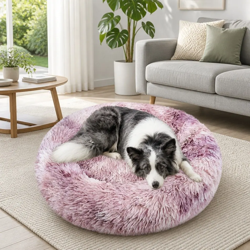 Pet Bed Round Plush 100cm Purple