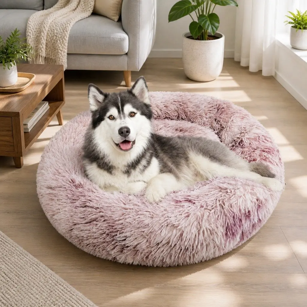 Pet Bed Round Plush 100cm Purple