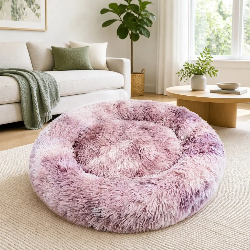 Pet Bed Round Plush 100cm Purple