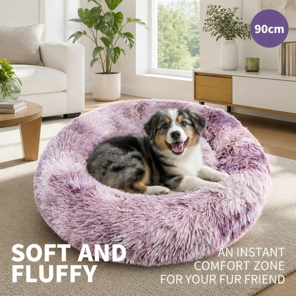 Pet Bed Round Soft Plush 90cm Purple