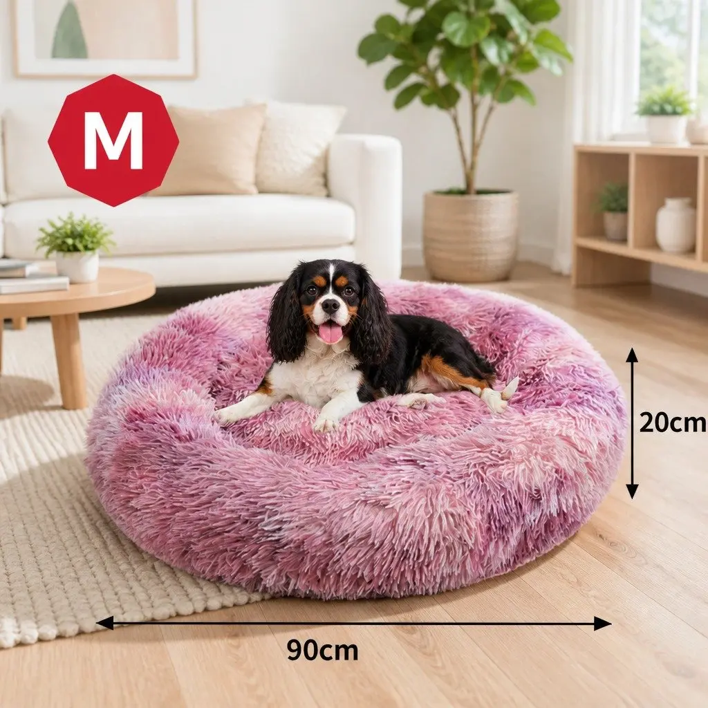 Pet Bed Round Soft Plush 90cm Purple