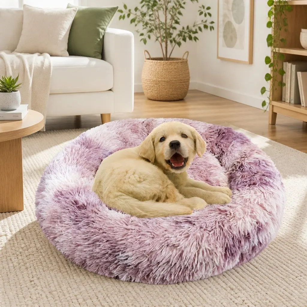 Pet Bed Round Soft Plush 90cm Purple