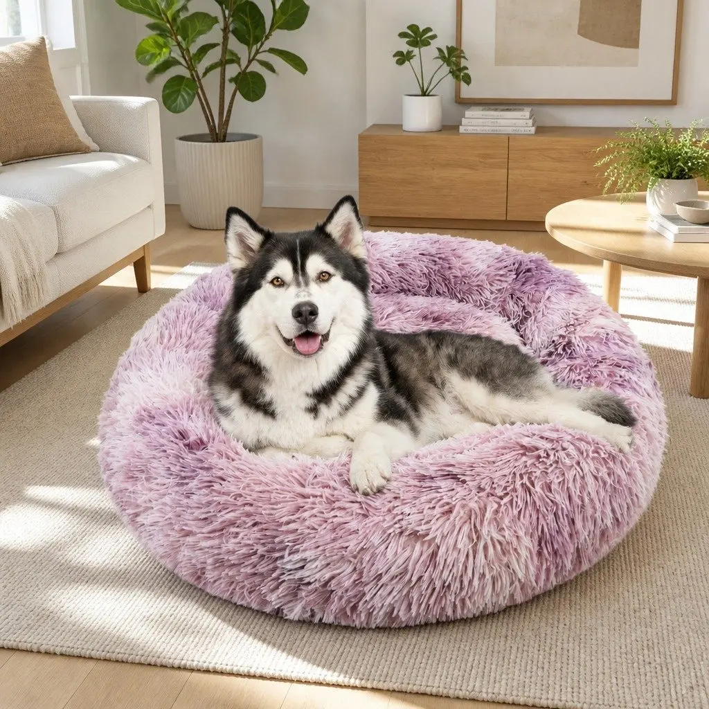 Pet Bed Round Soft Plush 90cm Purple