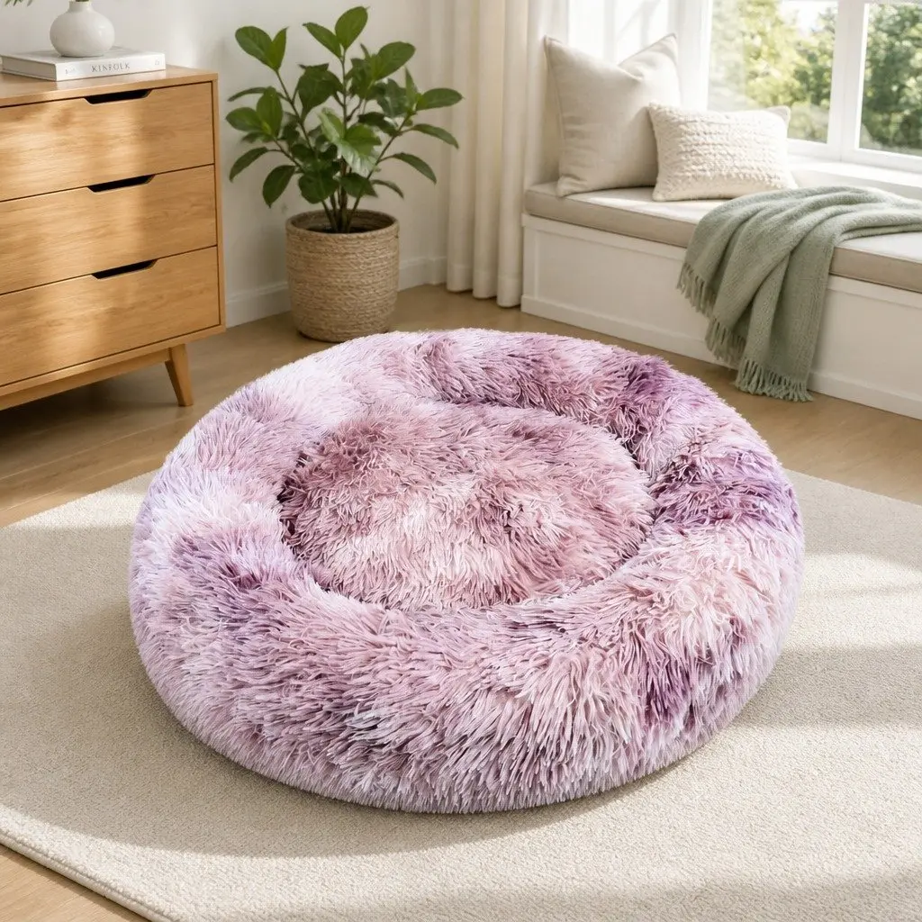 Pet Bed Round Soft Plush 90cm Purple