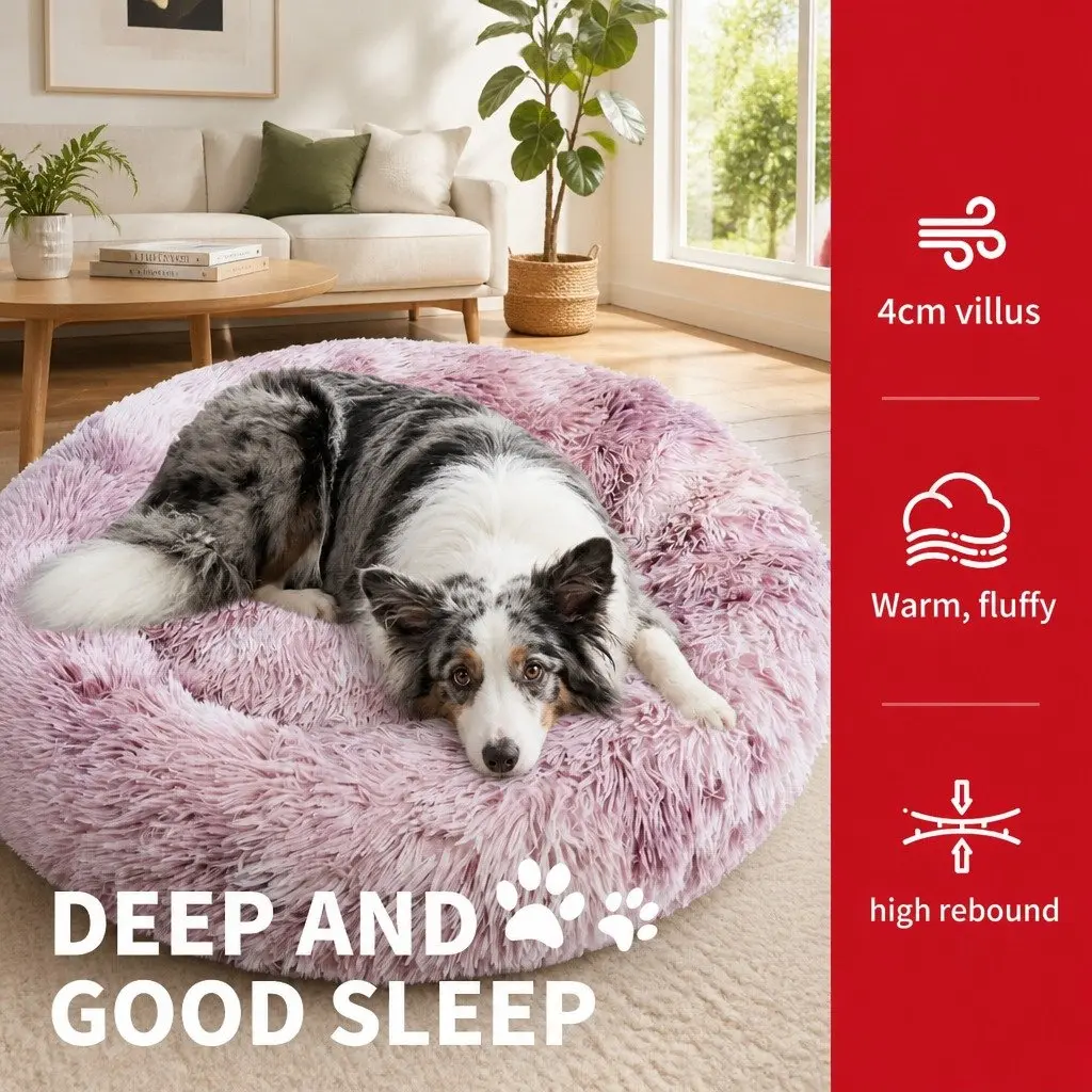 Pet Bed Round Soft Plush 90cm Purple