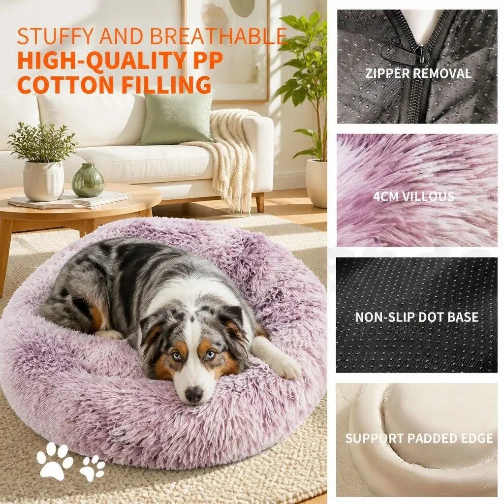 Pet Bed Round Soft Plush 90cm Purple