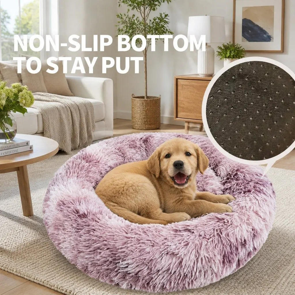 Pet Bed Round Soft Plush 90cm Purple