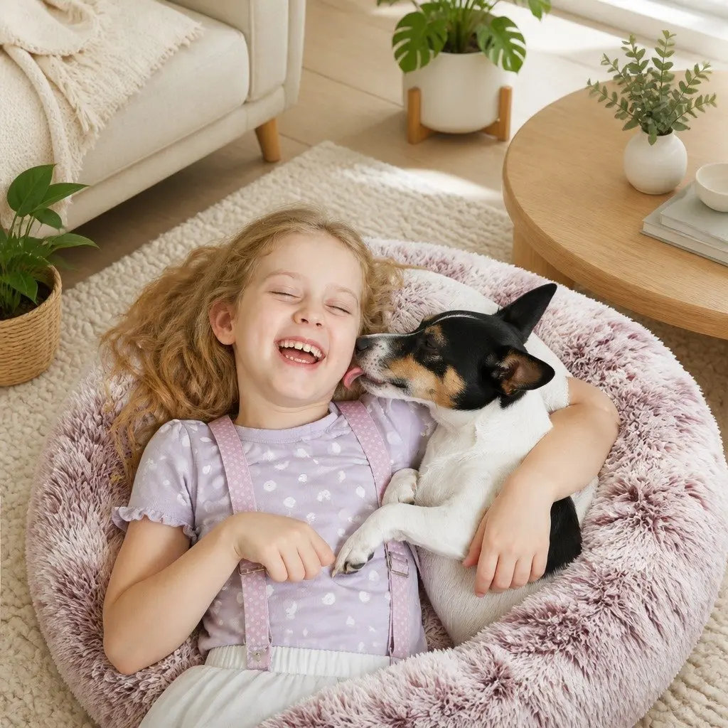 Pet Bed Round Soft Plush 90cm Purple