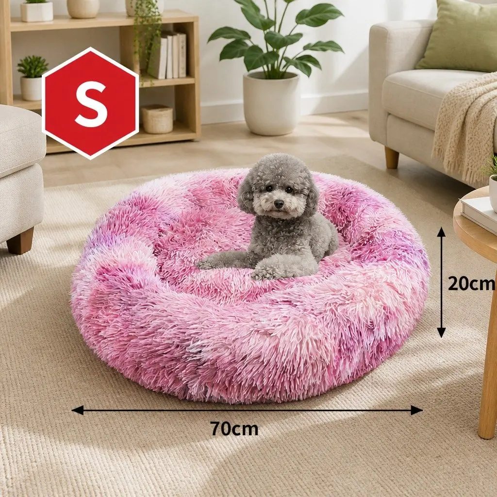 Large Round Plush Bed Soft Polyester Donut Cushion for Dogs and Cats Non-toxic Comfy Lounge Purple