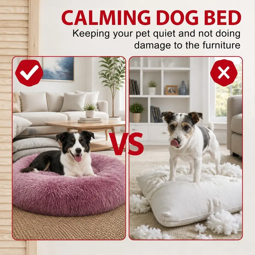 Large Round Plush Bed Soft Polyester Donut Cushion for Dogs and Cats Non-toxic Comfy Lounge Purple