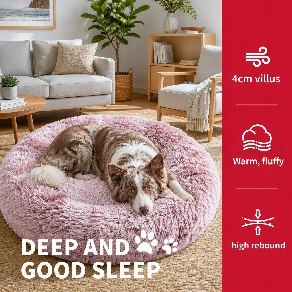 Large Round Plush Bed Soft Polyester Donut Cushion for Dogs and Cats Non-toxic Comfy Lounge Purple