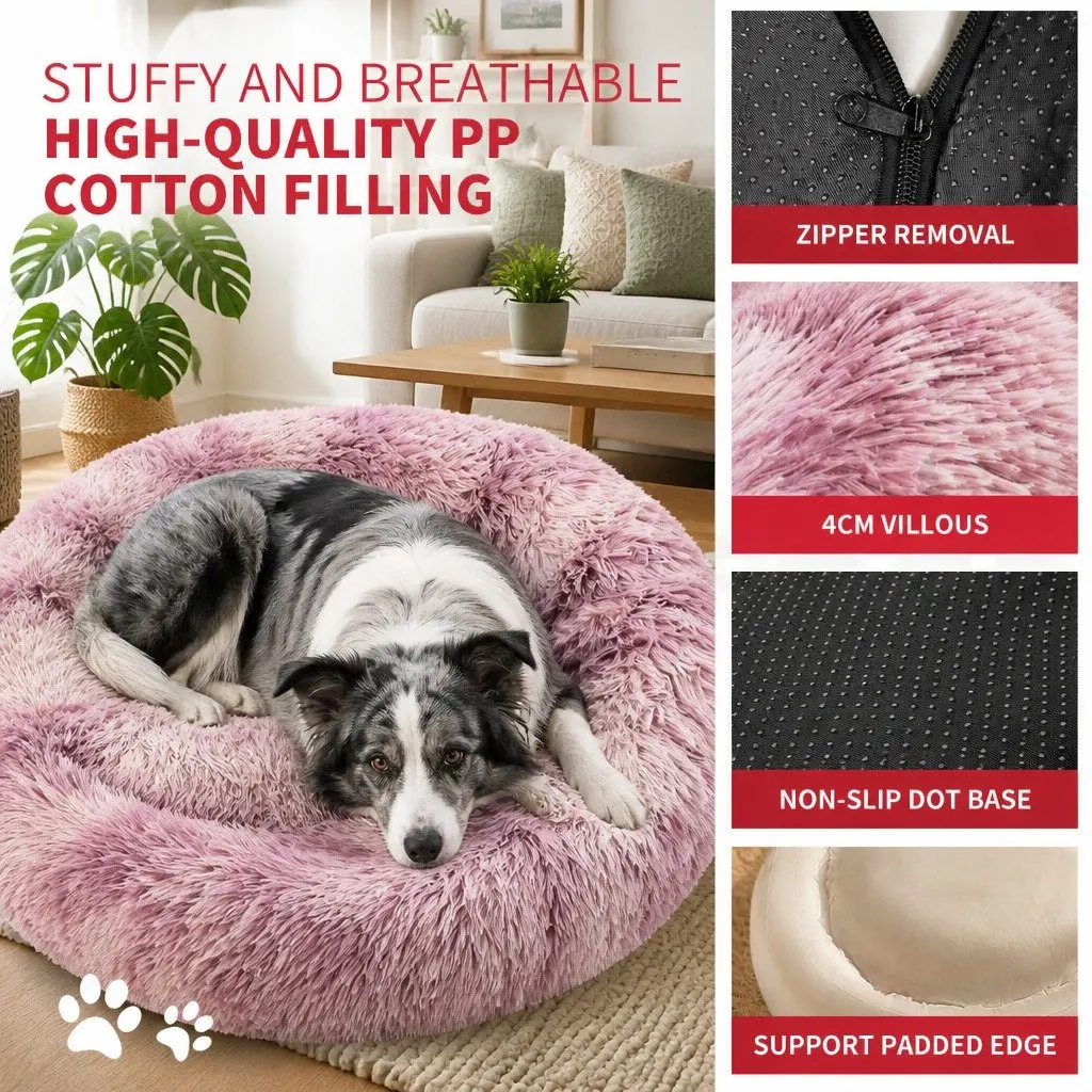 Large Round Plush Bed Soft Polyester Donut Cushion for Dogs and Cats Non-toxic Comfy Lounge Purple