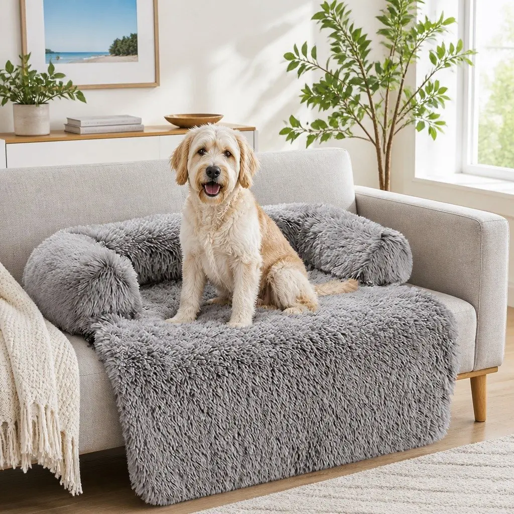 XL Dog Sofa Bed Plush Mat Gradient Brown Non-Slip Waterproof Cover