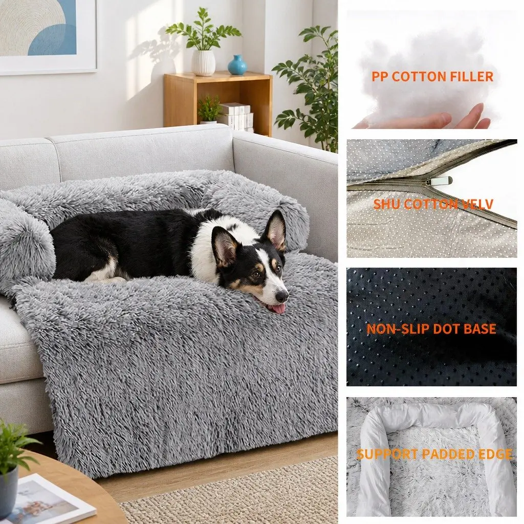 XL Dog Sofa Bed Plush Mat Gradient Brown Non-Slip Waterproof Cover