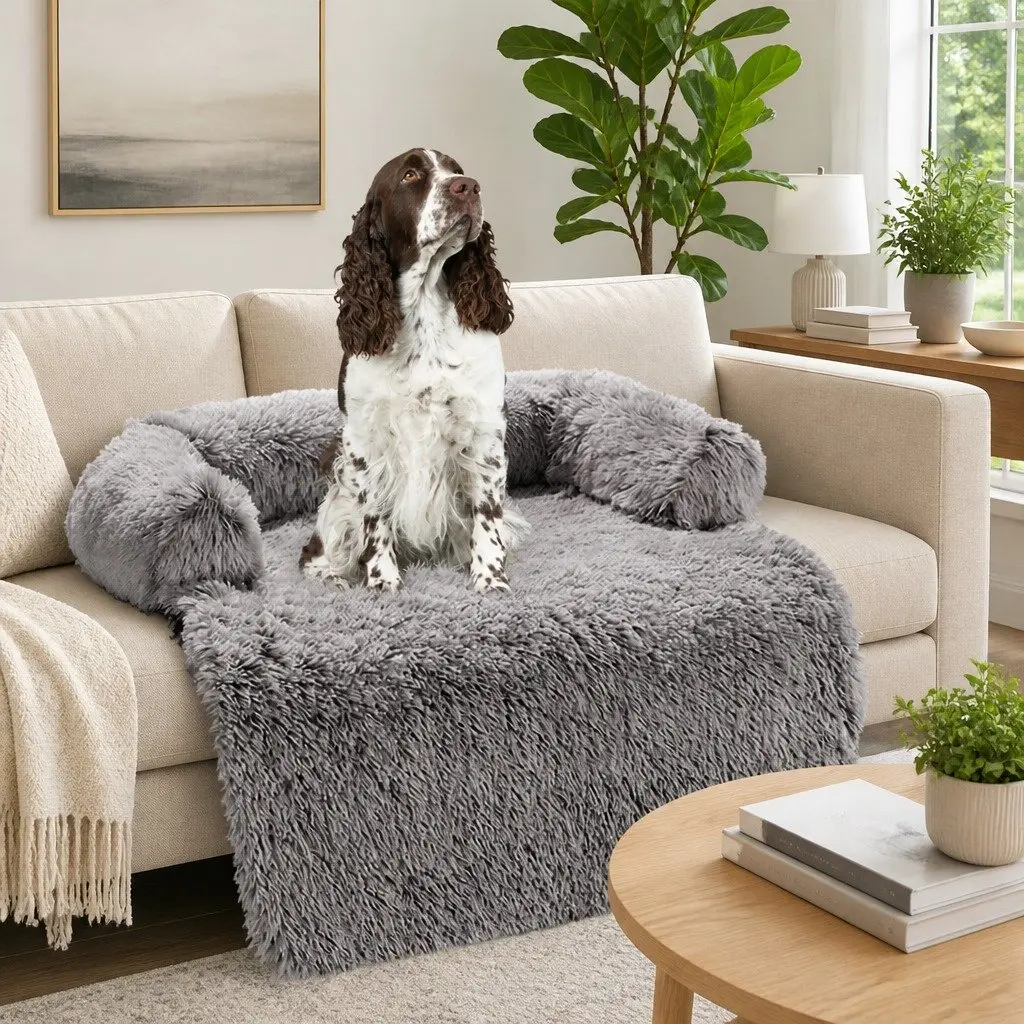 Pet Sofa Bed Plush Cushion Protector Large Gradient Brown