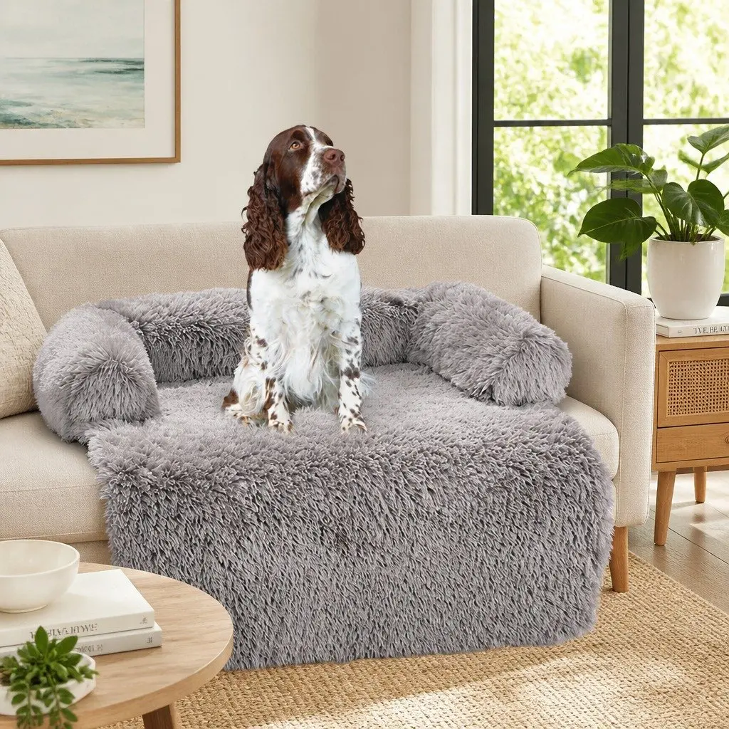 Pet Sofa Bed Plush Cushion Protector Large Gradient Brown