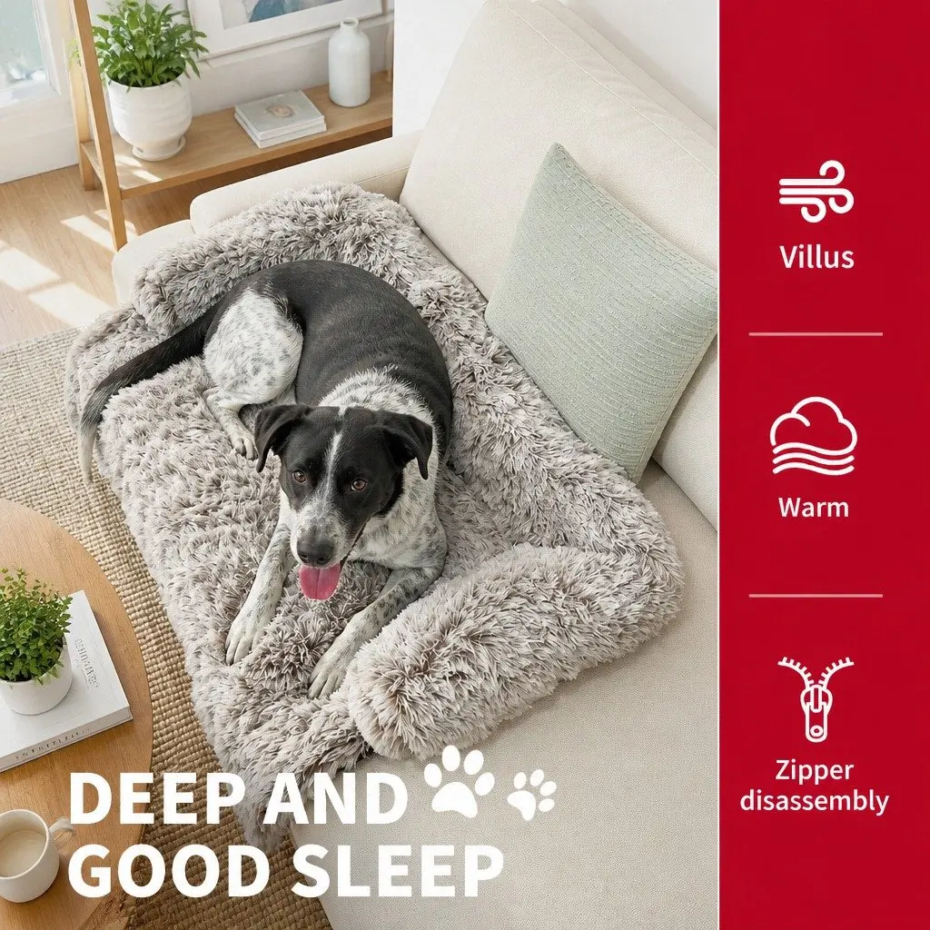 Pet Sofa Bed Plush Cushion Protector Large Gradient Brown