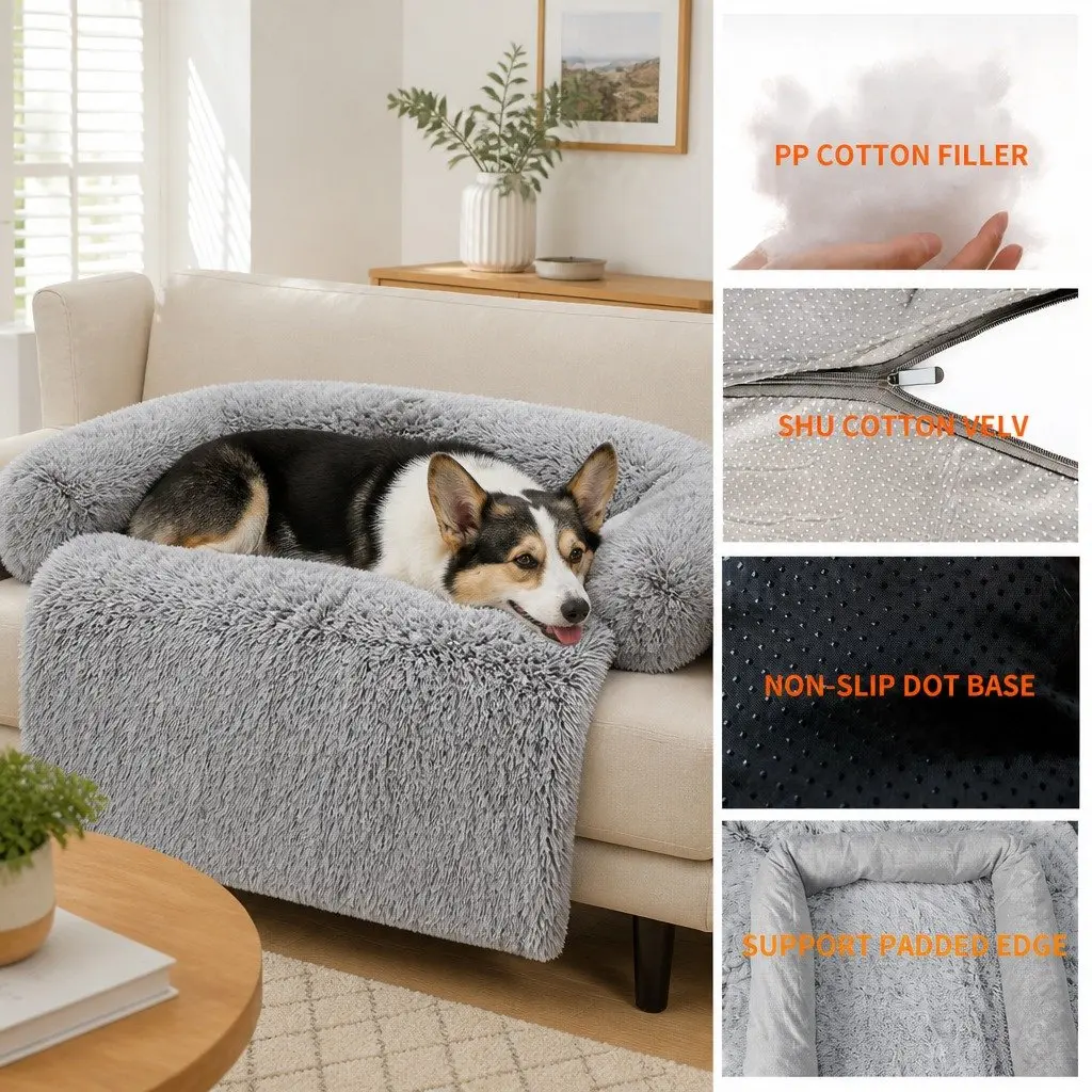 Pet Sofa Bed Plush Cushion Protector Large Gradient Brown