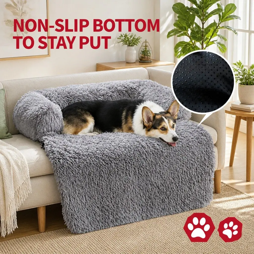 Pet Sofa Bed Plush Cushion Protector Large Gradient Brown