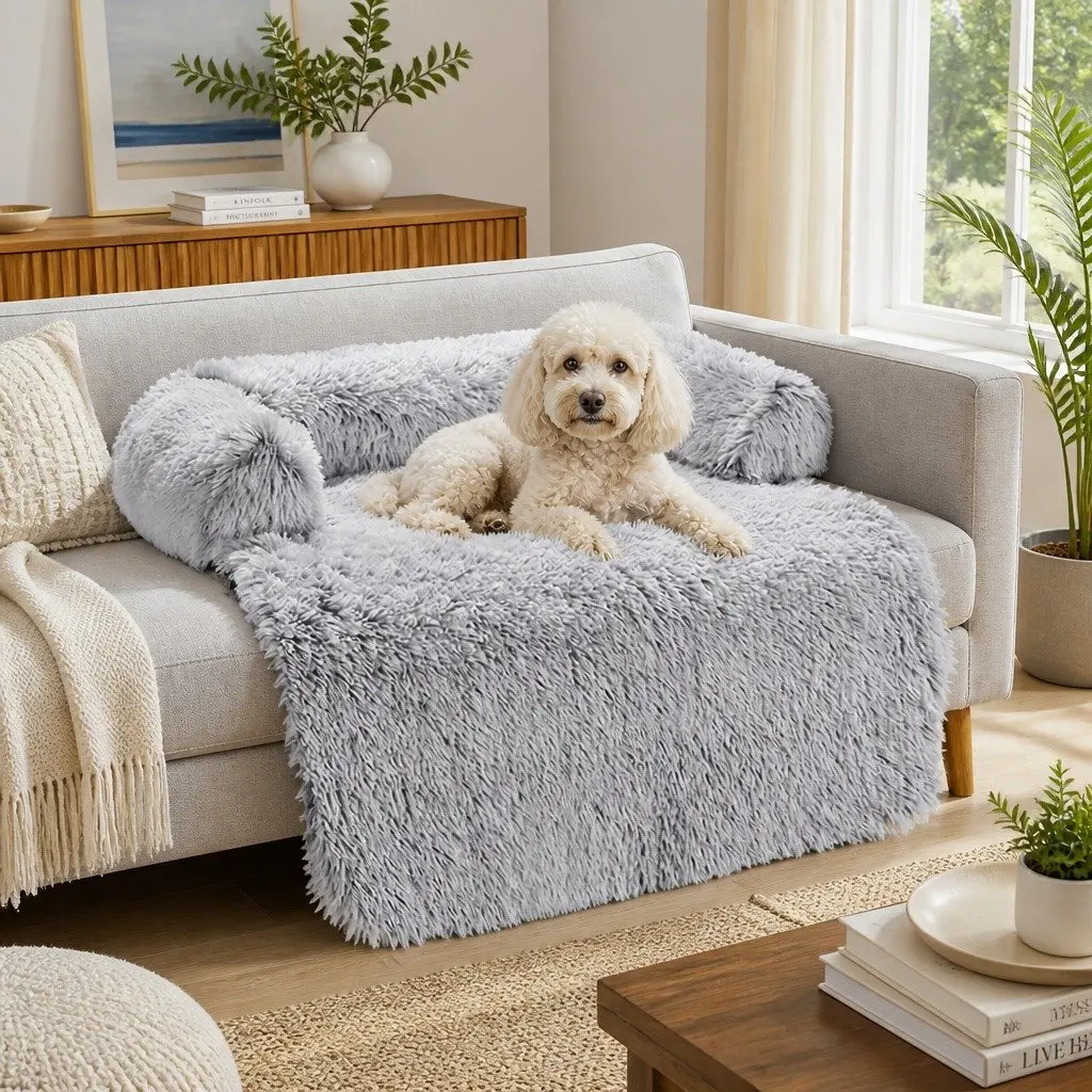 Pet Sofa Bed Plush Waterproof Gradient Grey 76x76x15cm