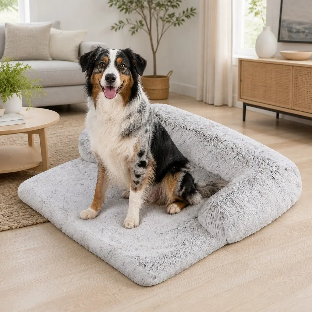 Pet Sofa Bed Plush Waterproof Gradient Grey 76x76x15cm