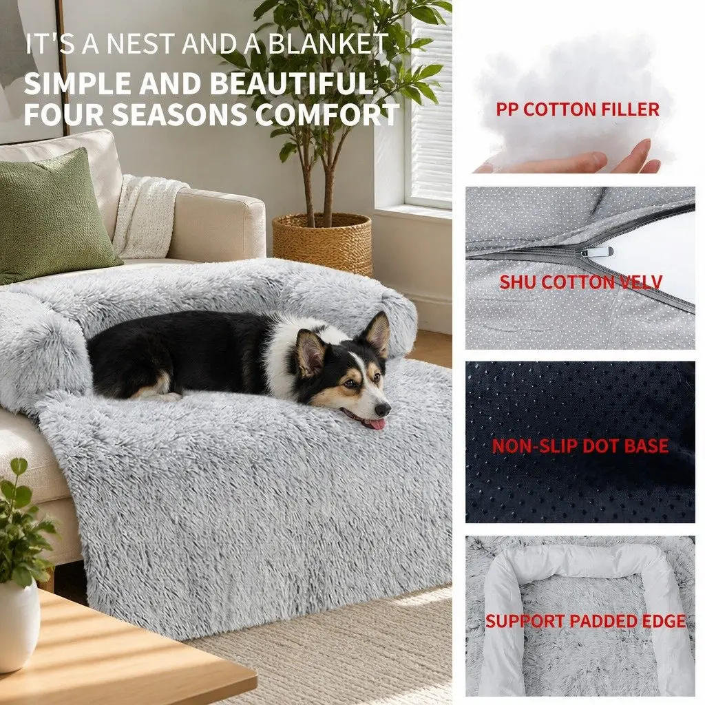 Pet Sofa Bed Plush Waterproof Gradient Grey 76x76x15cm