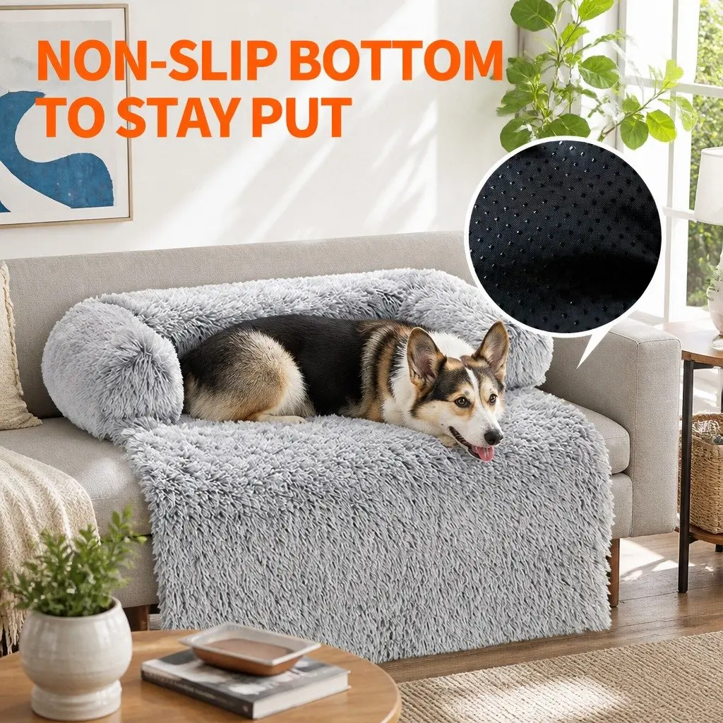 Pet Sofa Bed Plush Waterproof Gradient Grey 76x76x15cm