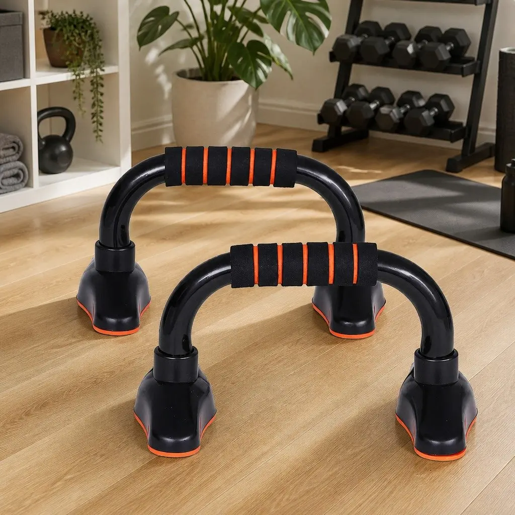 Push Up Bars Stands Ergonomic High-Density Foam Orange and Black Compact Heavy-Duty Construction