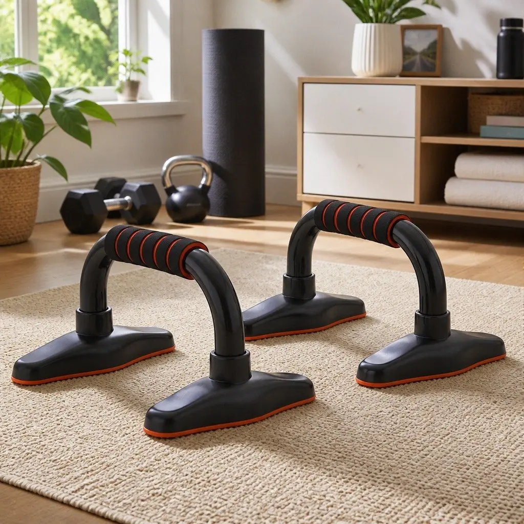Push Up Bars Stands Ergonomic High-Density Foam Orange and Black Compact Heavy-Duty Construction