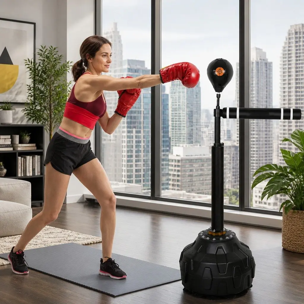 Freestanding Boxing Reflex Bag Adjustable Height Spinning Arm Speed Ball Training Device Black