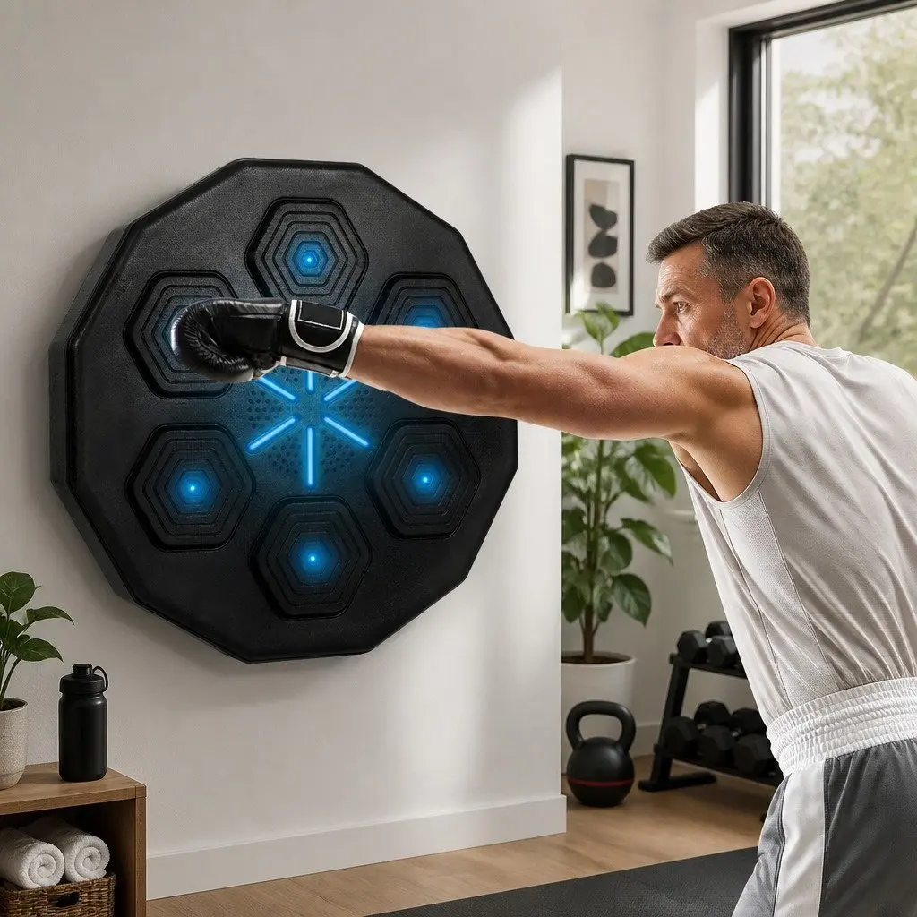 Music Boxing Machine Wall Mount Electronic Punching Pad Bluetooth Black 40cm