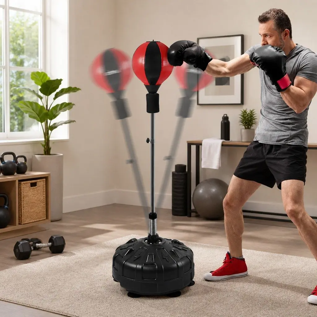 Speed Ball Punching Bag Adjustable Height Rubber ABS Black