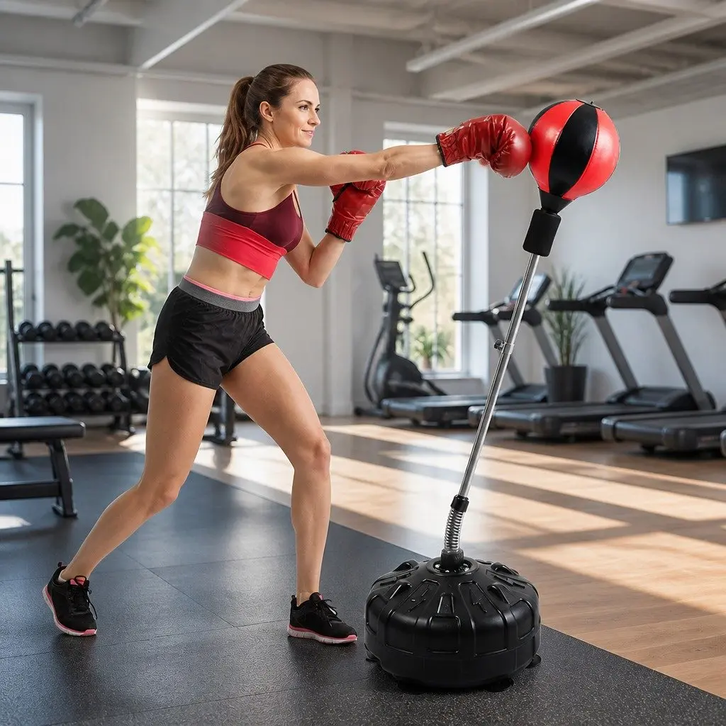 Speed Ball Punching Bag Adjustable Height Rubber ABS Black