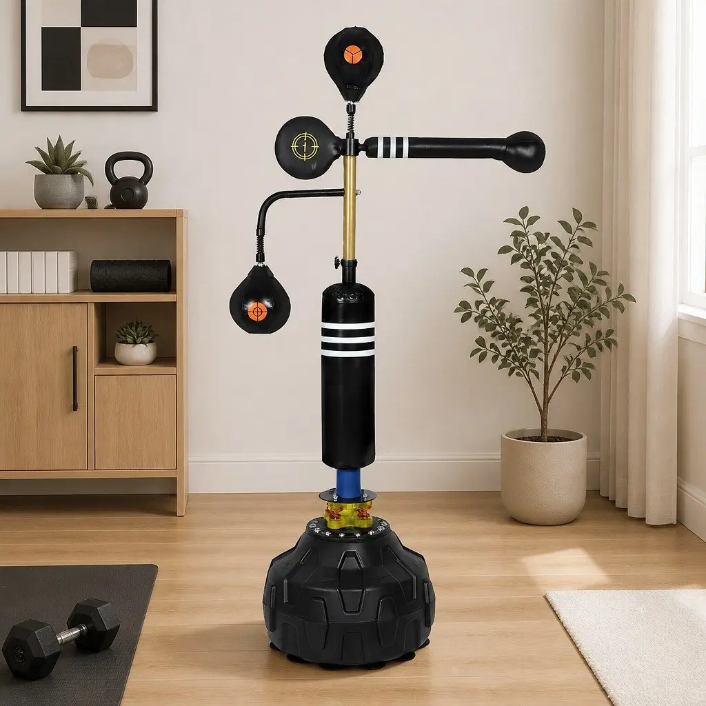 Free Standing Adjustable Height Boxing Speed Ball Reflex Training Black Multi-layer Leather