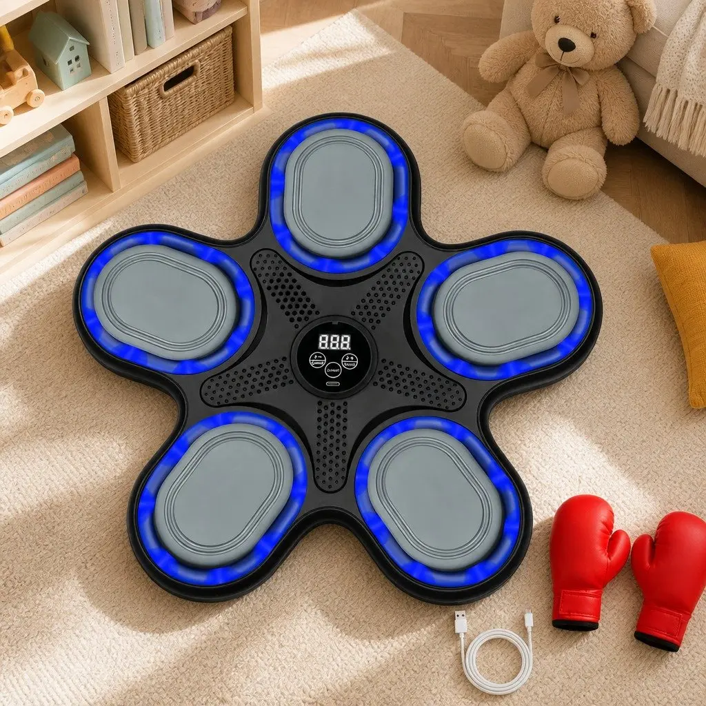 Kids Music Boxing Machine Adjustable Speed 9 Modes Smart Display Bluetooth Black