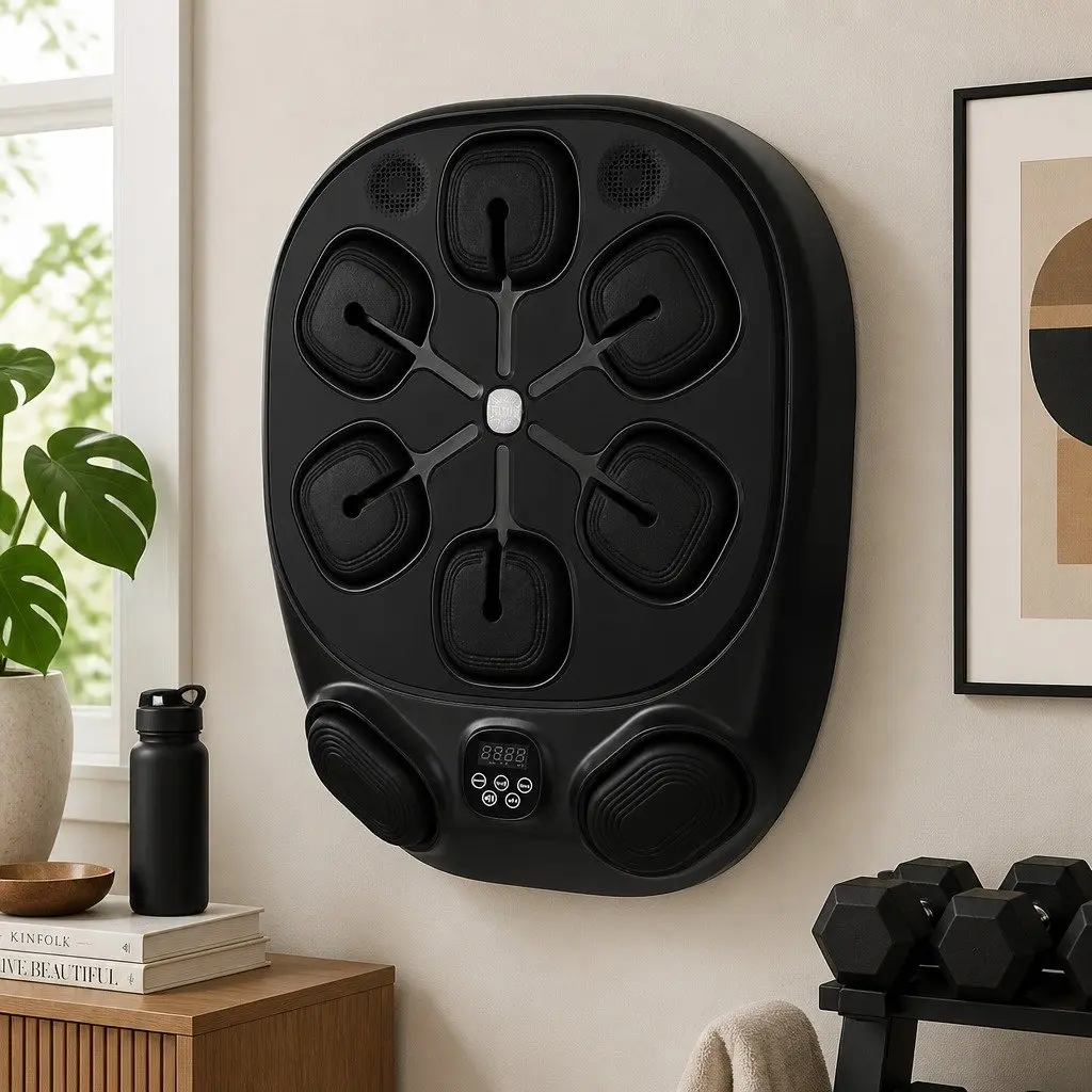 Music Boxing Machine Wall Mount PU Foam Black 48cm x 61cm for Home Gym Training Workout 10 Speed 9 Modes