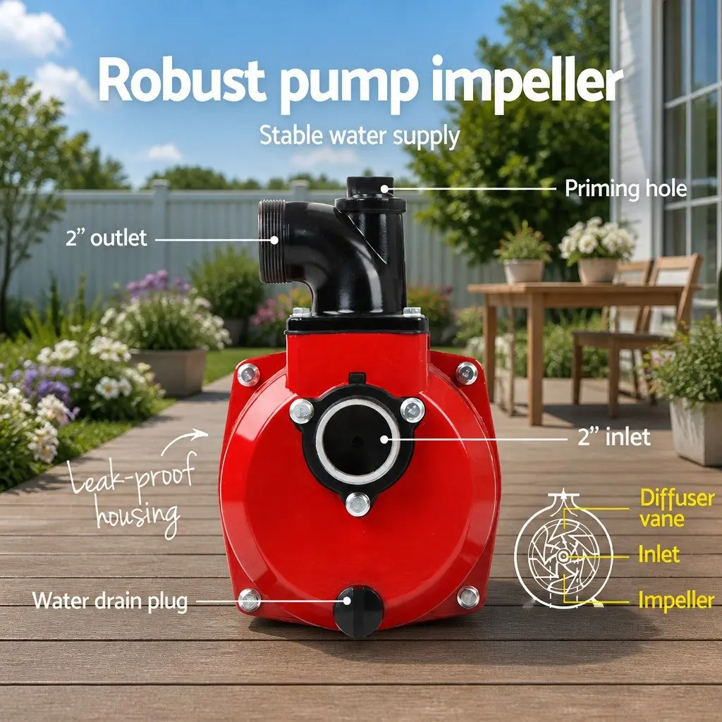 Petrol Water Pump 4-Stroke Engine 2 Inch 7HP High Flow Red Garden Irrigation and Heavy Duty Cleaning